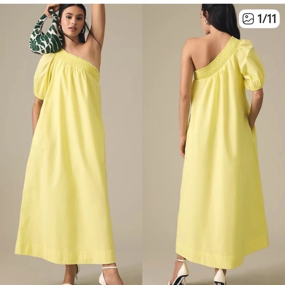Anthropologie Maeve dress Sz L One Shoulder Yellow Maxi NWT boho spring cozy